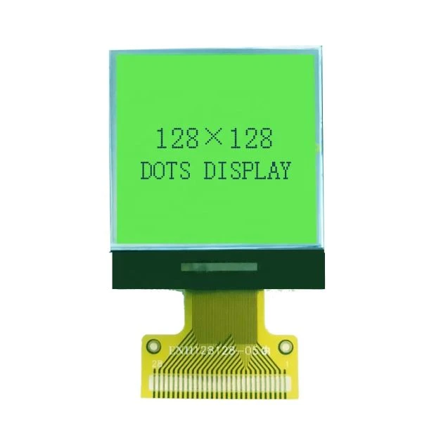 Tela LCD de 128x128 pixels com fundo verde-amarelo