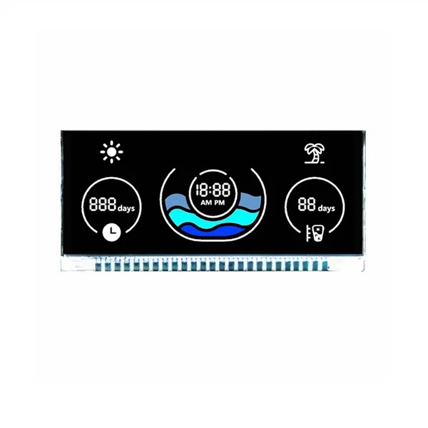 Segmento de display LCD VA 7 personalizado branco sobre LCD preto com conexão de pinos