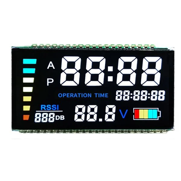 Visor LCD monocromático VA TN 7 segmentos 8 8 personalizado fundo preto com luz de fundo led branca